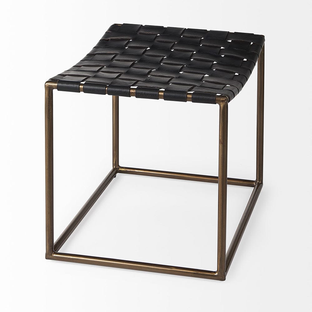 Mercana - Clarissa 22.0L x 16.0W x 16.75H Black Leather Woven Seat W/ Gold Metal Frame Stool - 69396 view 4