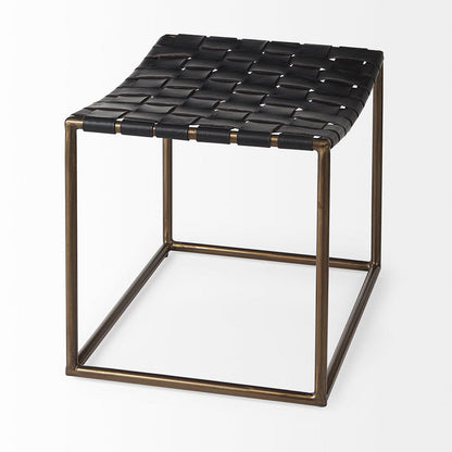 Mercana - Clarissa 22.0L x 16.0W x 16.75H Black Leather Woven Seat W/ Gold Metal Frame Stool - 69396 view 4