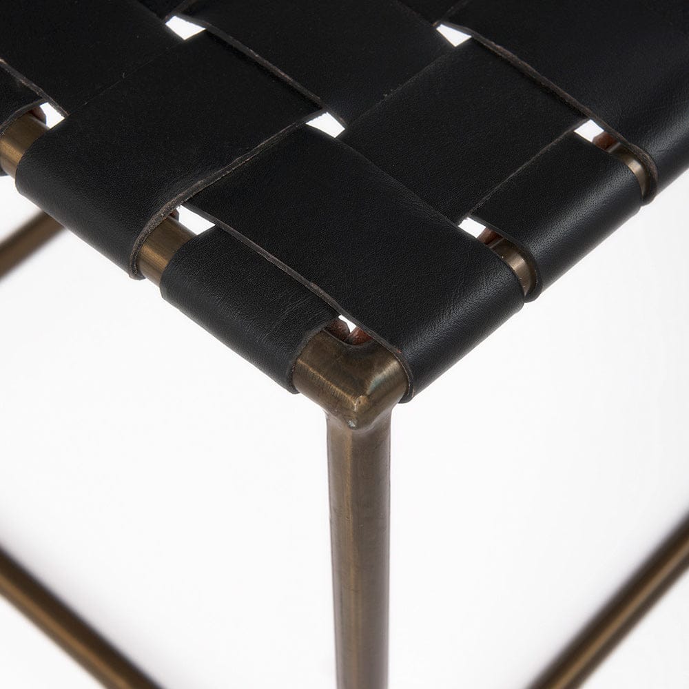 Mercana - Clarissa 22.0L x 16.0W x 16.75H Black Leather Woven Seat W/ Gold Metal Frame Stool - 69396 view 5