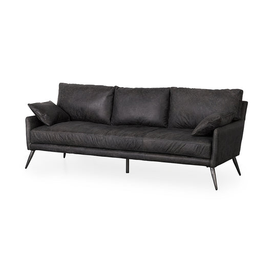 Mercana - Cochrane 82L x 33W x 32.3 Black Leather Three Seater Sofa - 69448 view 1