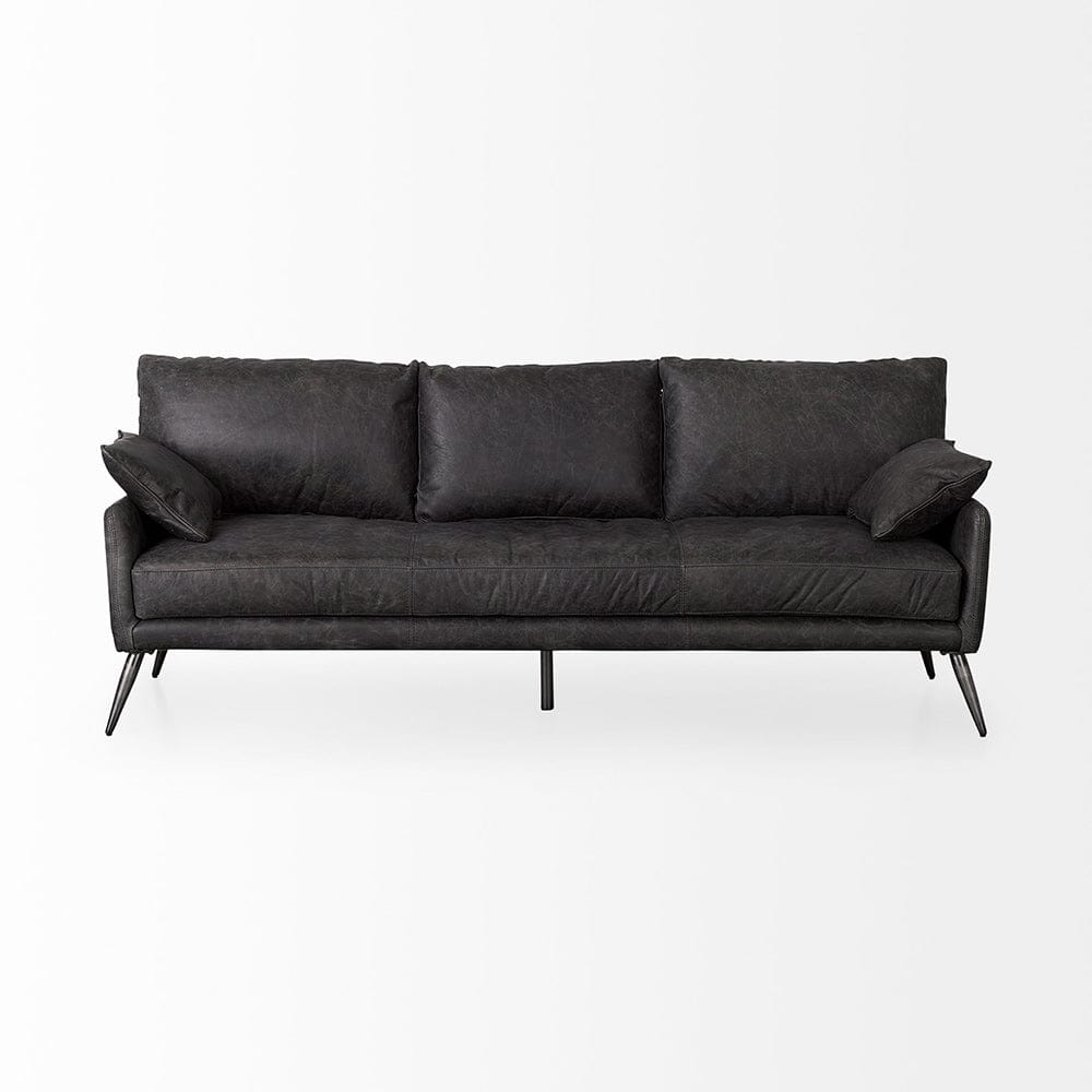 Mercana - Cochrane 82L x 33W x 32.3 Black Leather Three Seater Sofa - 69448 view 2