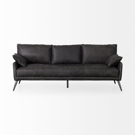 Mercana - Cochrane 82L x 33W x 32.3 Black Leather Three Seater Sofa - 69448 view 2