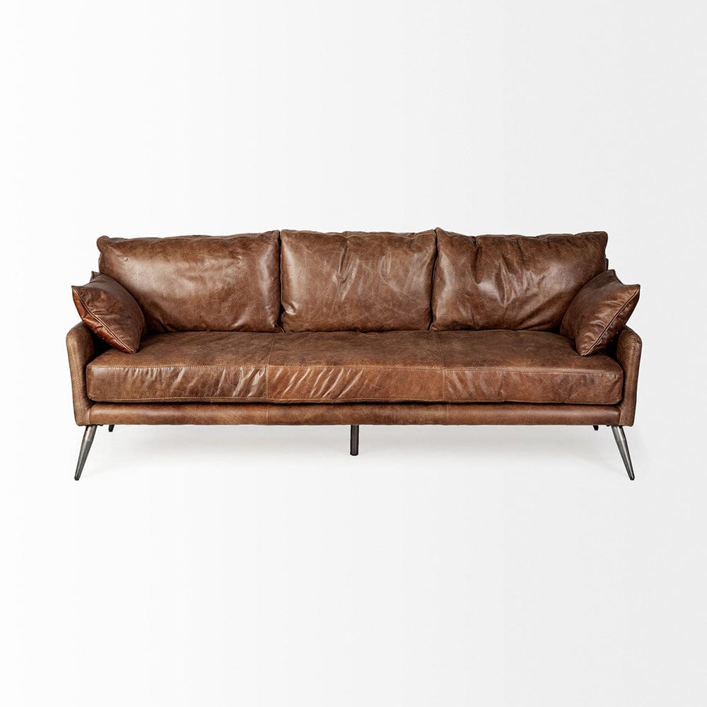 Mercana - Cochrane II 82L x 33W x 32.25H Brown Leather Three Seater Sofa - 67936 view 6