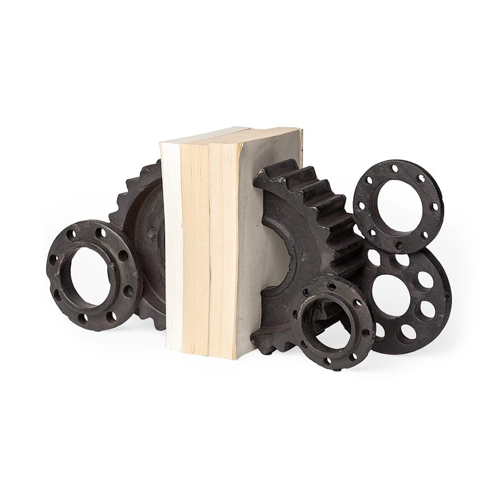 Mercana - Cogsworth 14L x 4W Brown Resin Industrial Gear Bookends (Set of 2) - 67648 view 1