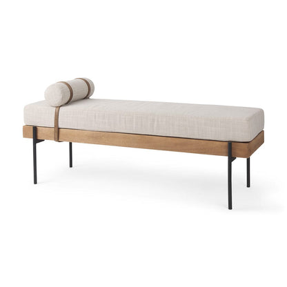 Mercana - Colburne Cream Fabric w/Brown Wood Bench - 70039 view 1