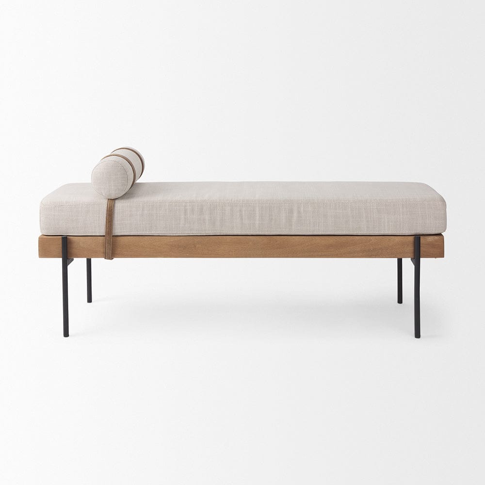 Mercana - Colburne Cream Fabric w/Brown Wood Bench - 70039 view 2