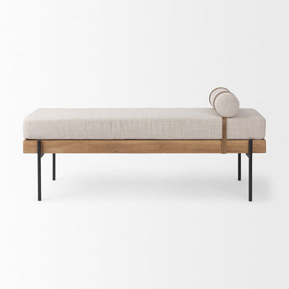 Mercana - Colburne Cream Fabric w/Brown Wood Bench - 70039 view 4