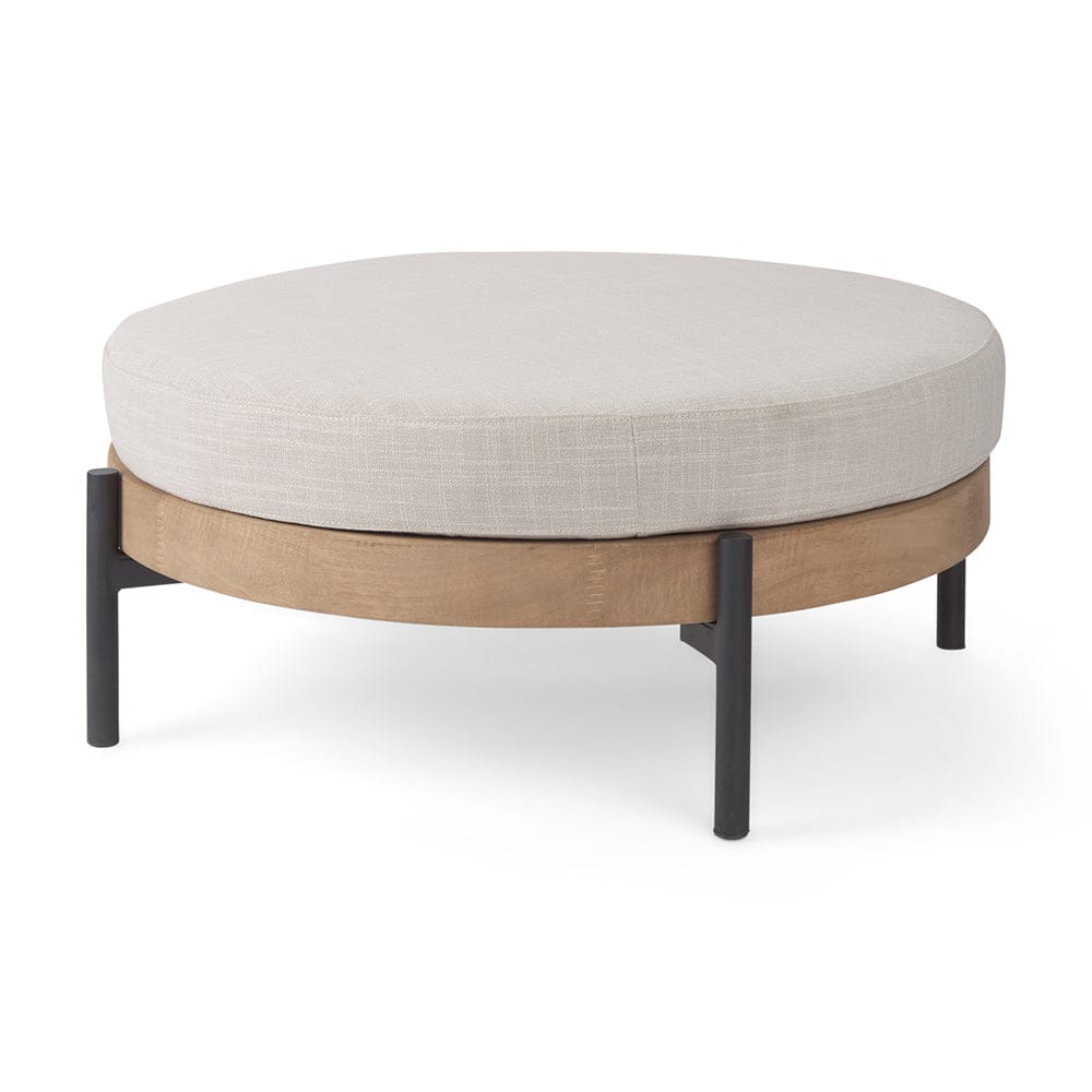 Mercana - Colburne Cream Fabric w/ Brown Wood Round Ottoman - 70040_CLOSEOUT view 1
