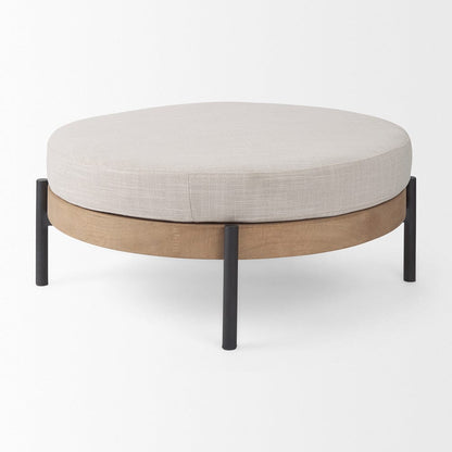 Mercana - Colburne Cream Fabric w/ Brown Wood Round Ottoman - 70040_CLOSEOUT view 3