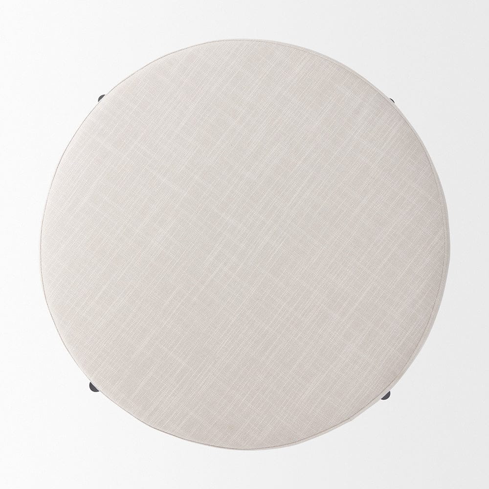 Mercana - Colburne Cream Fabric w/ Brown Wood Round Ottoman - 70040_CLOSEOUT view 4