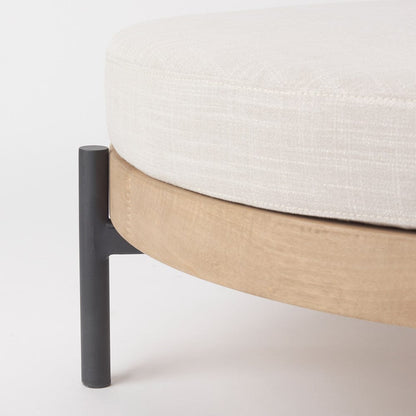 Mercana - Colburne Cream Fabric w/ Brown Wood Round Ottoman - 70040_CLOSEOUT view 5