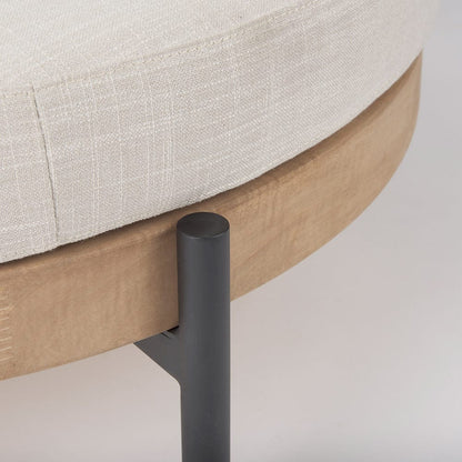 Mercana - Colburne Cream Fabric w/ Brown Wood Round Ottoman - 70040_CLOSEOUT view 7