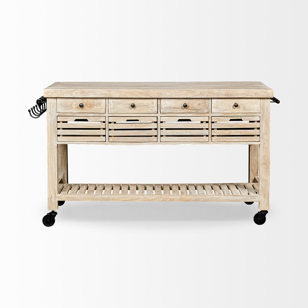 Mercana - Columbia 62L x 28W x 36H I Light Brown Body w/ Black Iron Knobs Rolling Kitchen Island - 50349 view 3