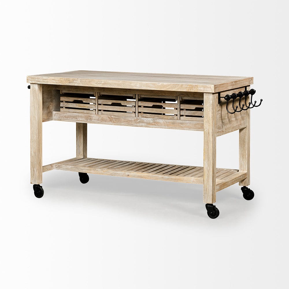 Mercana - Columbia 62L x 28W x 36H I Light Brown Body w/ Black Iron Knobs Rolling Kitchen Island - 50349 view 5