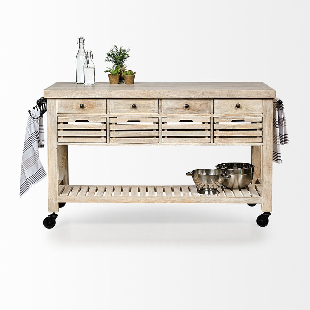 Mercana - Columbia 62L x 28W x 36H I Light Brown Body w/ Black Iron Knobs Rolling Kitchen Island - 50349 view 13