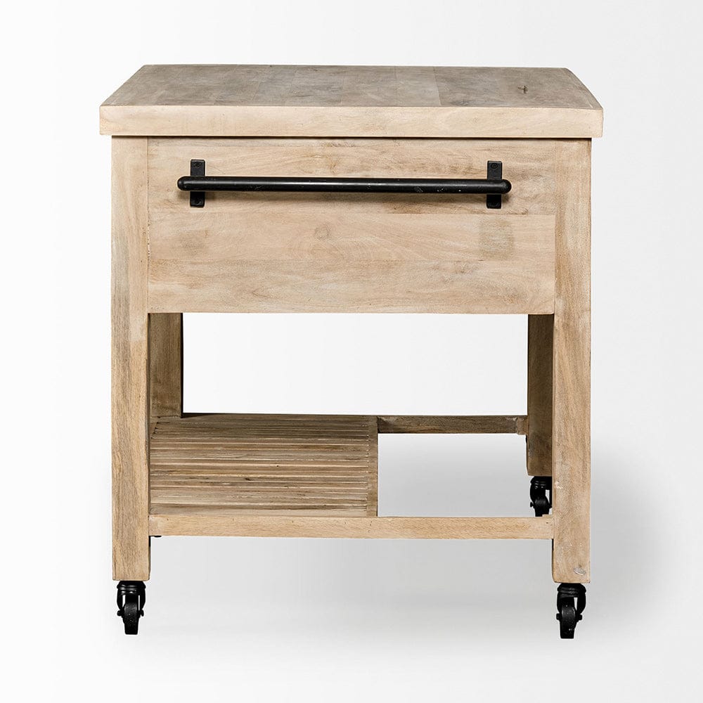 Mercana - Columbia II Light Brown Base with Black Iron Knobs Rolling Kitchen Island - 67690_CLOSEOUT view 7