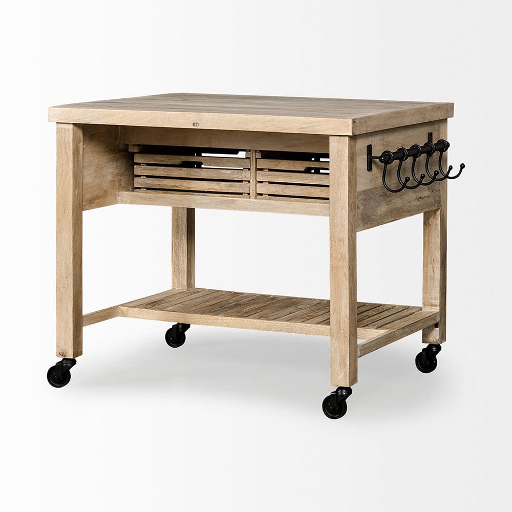 Mercana - Columbia II Light Brown Base with Black Iron Knobs Rolling Kitchen Island - 67690_CLOSEOUT view 8