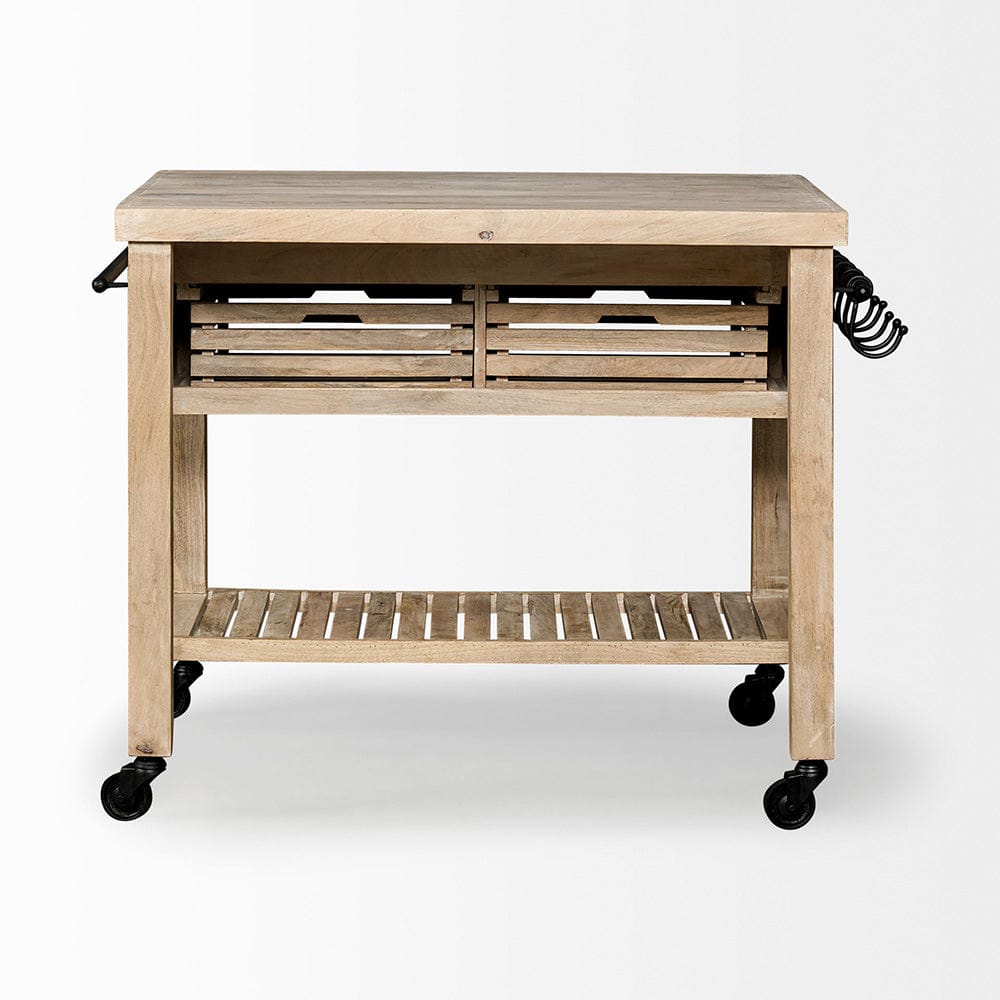 Mercana - Columbia II Light Brown Base with Black Iron Knobs Rolling Kitchen Island - 67690_CLOSEOUT view 9