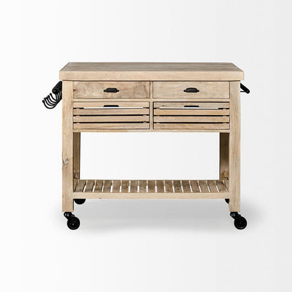 Mercana - Columbia II Light Brown Base with Black Iron Knobs Rolling Kitchen Island - 67690_CLOSEOUT view 10