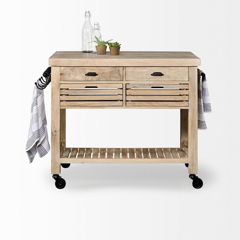Mercana - Columbia II Light Brown Base with Black Iron Knobs Rolling Kitchen Island - 67690_CLOSEOUT view 11