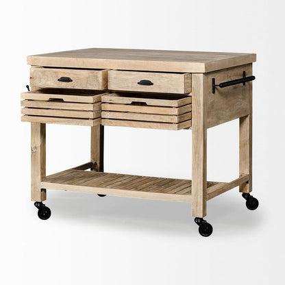 Mercana - Columbia II Light Brown Base with Black Iron Knobs Rolling Kitchen Island - 67690_CLOSEOUT view 12