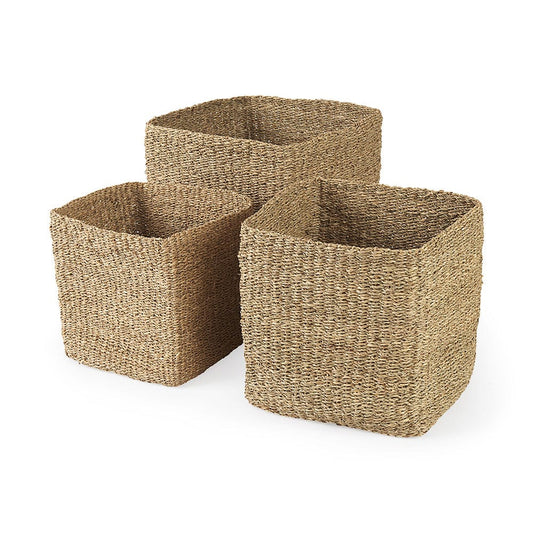 Mercana - Copenhagen 15.7L x 15.7W x 15.7H Medium Brown Square Twisted Seagrass Square Basket (Set of 3) - 69593 view 1