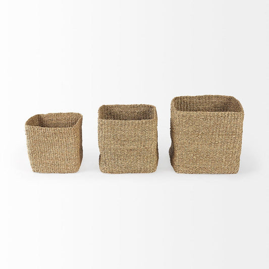 Mercana - Copenhagen 15.7L x 15.7W x 15.7H Medium Brown Square Twisted Seagrass Square Basket (Set of 3) - 69593 view 2