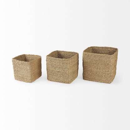 Mercana - Copenhagen 15.7L x 15.7W x 15.7H Medium Brown Square Twisted Seagrass Square Basket (Set of 3) - 69593 view 3