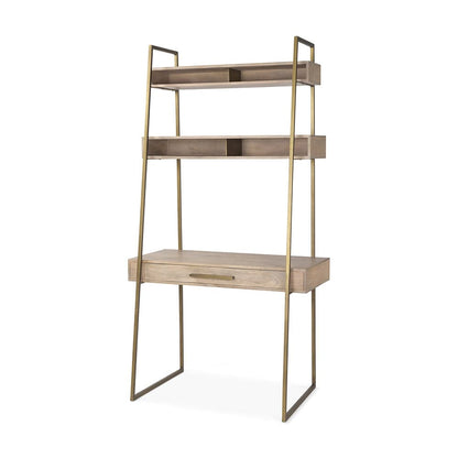 Mercana - Cordell 42.0L x 25.0W x 78.0H Light Brown Wood W/Gold Metal Office Desk - 69738_CLOSEOUT view 1