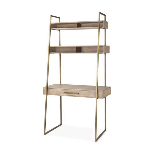 Mercana - Cordell 42.0L x 25.0W x 78.0H Light Brown Wood W/Gold Metal Office Desk - 69738_CLOSEOUT view 1