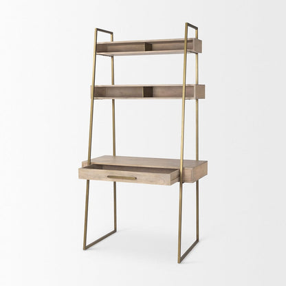 Mercana - Cordell 42.0L x 25.0W x 78.0H Light Brown Wood W/Gold Metal Office Desk - 69738_CLOSEOUT view 6