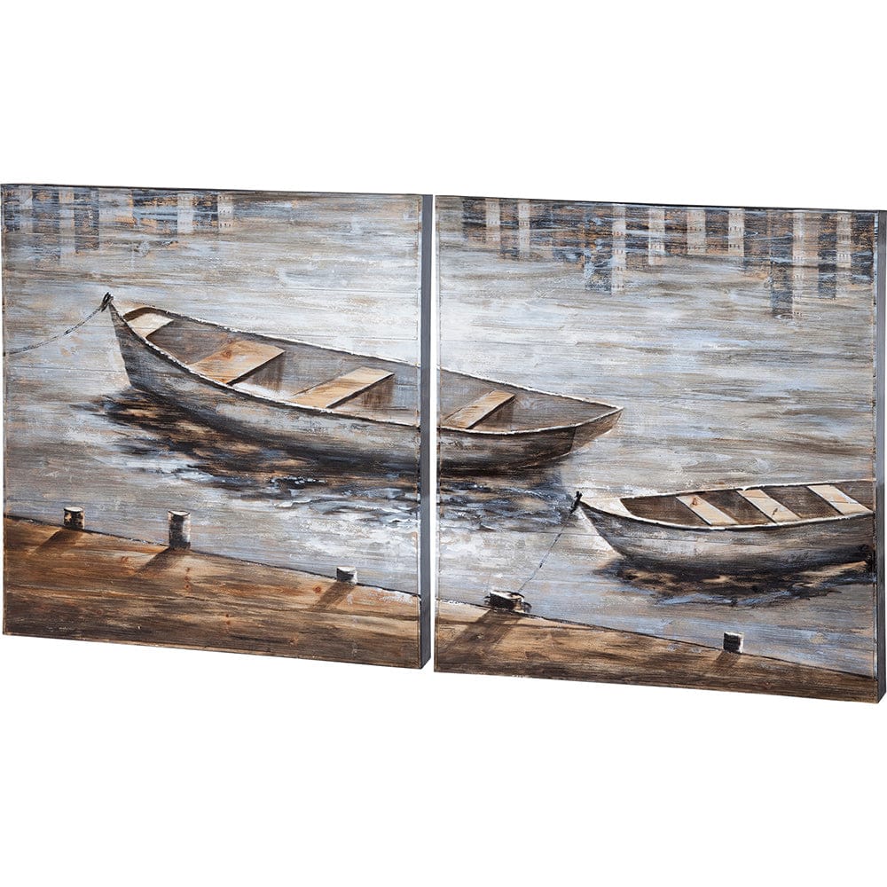 Mercana - Creekside Diptych 80x40 Boats Original Hand Painted on Wood Oil Painting - 40596 view 1