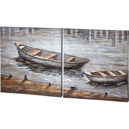 Mercana - Creekside Diptych 80x40 Boats Original Hand Painted on Wood Oil Painting - 40596 view 1