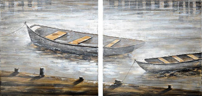 Mercana - Creekside Diptych 80x40 Boats Original Hand Painted on Wood Oil Painting - 40596 view 2