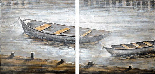 Mercana - Creekside Diptych 80x40 Boats Original Hand Painted on Wood Oil Painting - 40596 view 2