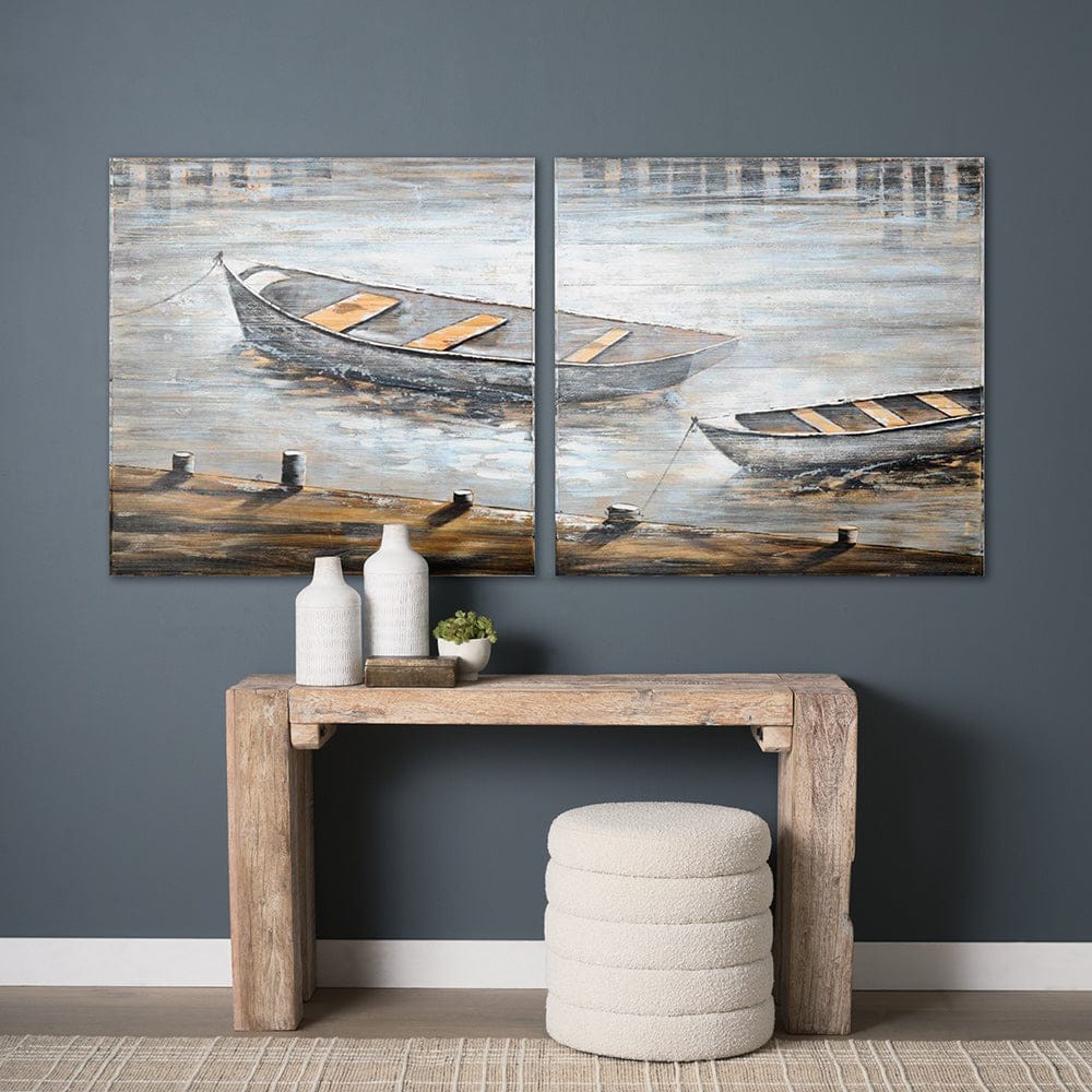 Mercana - Creekside Diptych 80x40 Boats Original Hand Painted on Wood Oil Painting - 40596 view 5