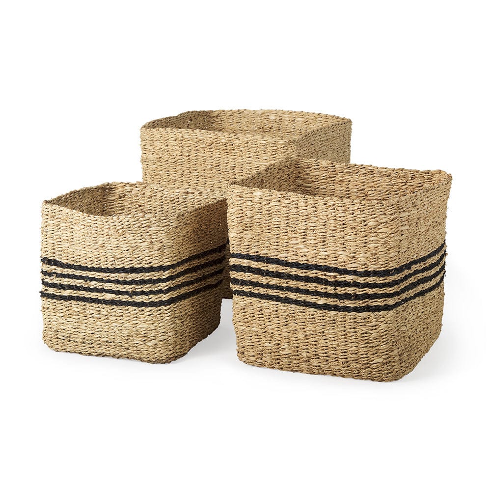 Mercana - Cullen 15.7L x 15.7W x 15.7H Grey Twisted Seagrass Square Basket (Set of 3) - 69612 view 1