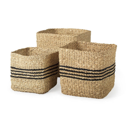 Mercana - Cullen 15.7L x 15.7W x 15.7H Grey Twisted Seagrass Square Basket (Set of 3) - 69612 view 1