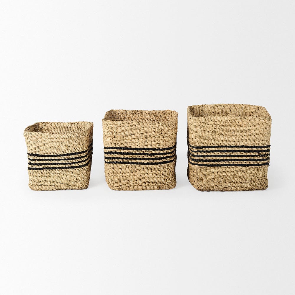 Mercana - Cullen 15.7L x 15.7W x 15.7H Grey Twisted Seagrass Square Basket (Set of 3) - 69612 view 2