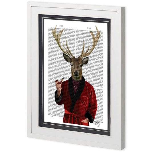 Mercana - Custom Deer in Smoking Jacket by Fab Funky a Framed Art Print Matted under Glass - 11226 view 1