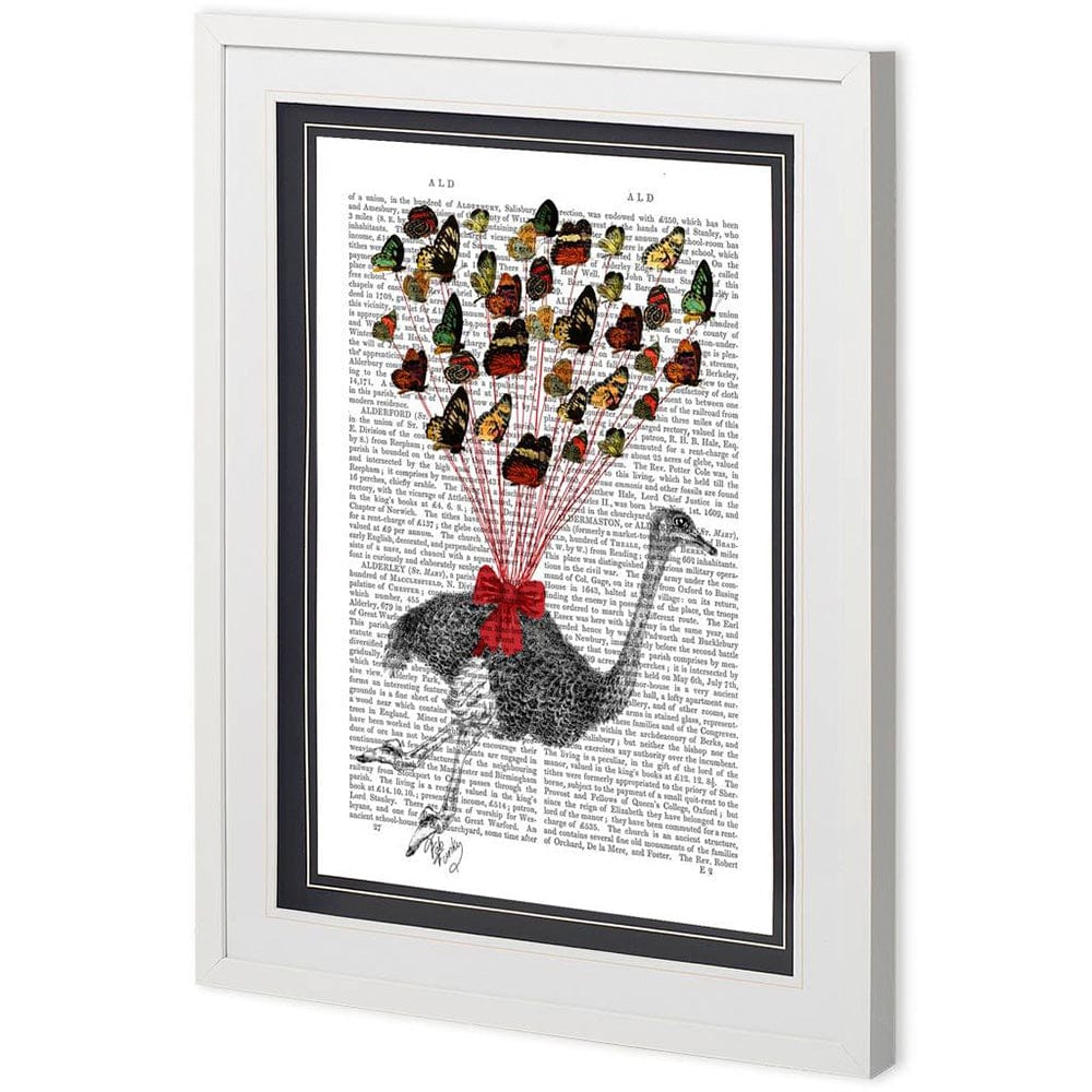 Mercana - Custom Ostrich Flying with Butterflies by Fab Funky a Framed Art Print Matted under Glass - 11229 view 1