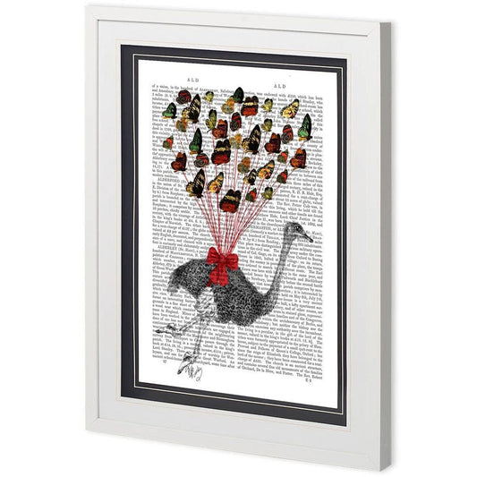 Mercana - Custom Ostrich Flying with Butterflies by Fab Funky a Framed Art Print Matted under Glass - 11229 view 1
