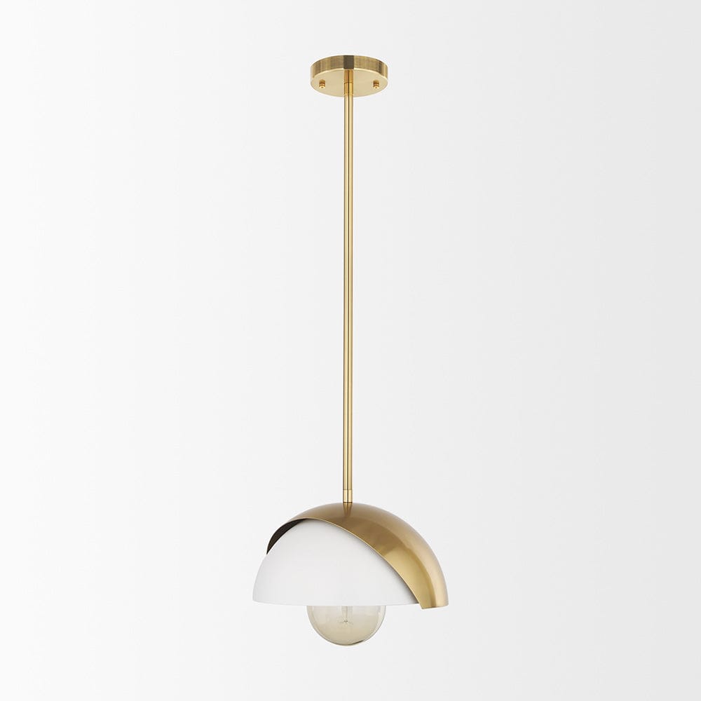 Mercana - Cybill Brushed Brass w/ White Metal Shade 1-Light Wall Pendant - 70467 view 2