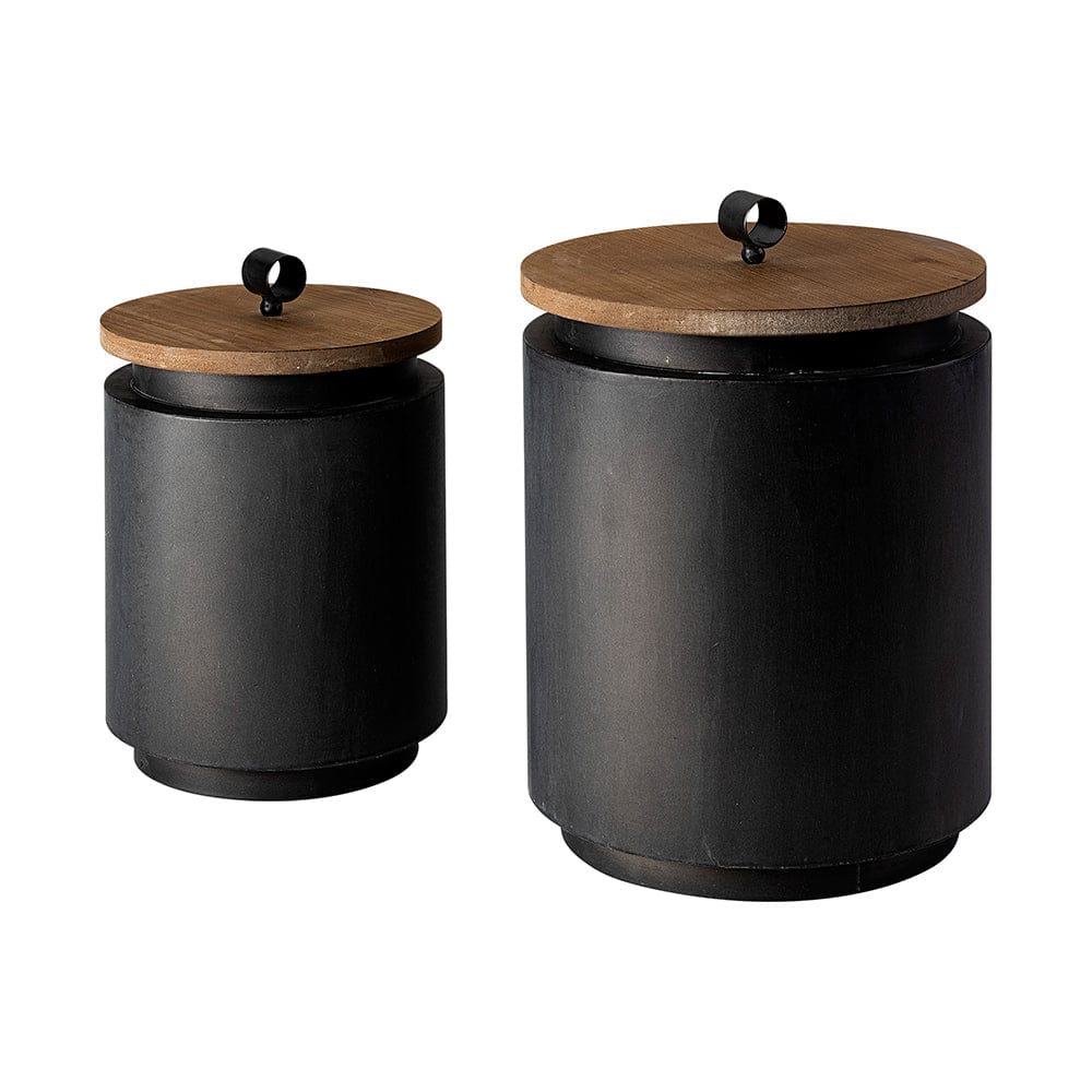 Mercana - Cyril Gray Metal W/ Brown Wood Lids Jars (Set of 2) - 68982 view 1