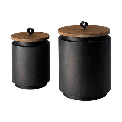Mercana - Cyril Gray Metal W/ Brown Wood Lids Jars (Set of 2) - 68982 view 1