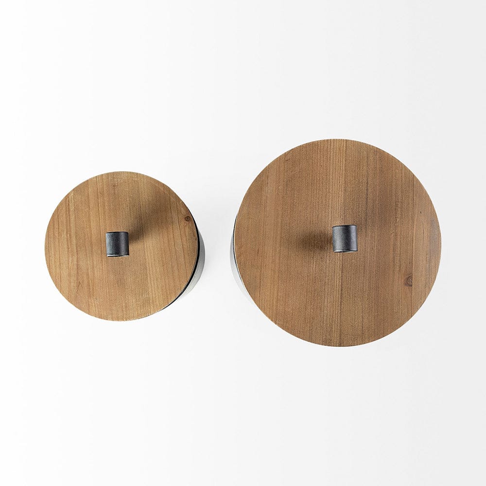 Mercana - Cyril Gray Metal W/ Brown Wood Lids Jars (Set of 2) - 68982 view 4