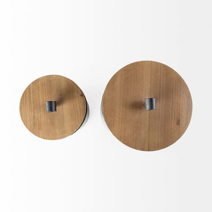 Mercana - Cyril Gray Metal W/ Brown Wood Lids Jars (Set of 2) - 68982 view 4