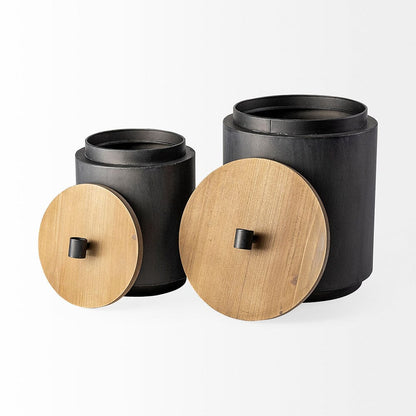 Mercana - Cyril Gray Metal W/ Brown Wood Lids Jars (Set of 2) - 68982 view 5