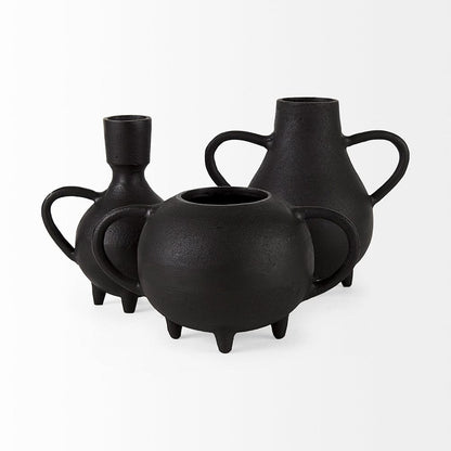 Mercana - Cyrus Black Spherical Vase W/ Flute Decorative Object - 69157_CLOSEOUT view 6