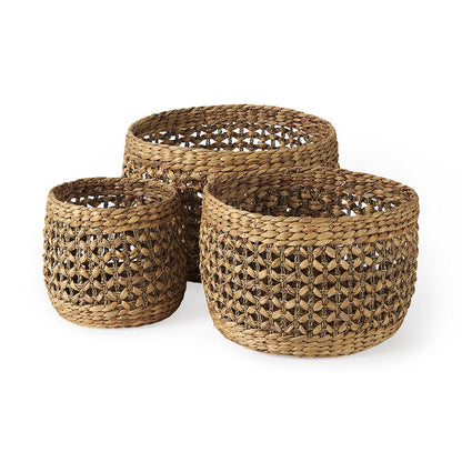 Mercana - Dakota 15.0L x 15.0W x 11.8H Medium Brown Seagrass Round Basket (Set of 3) - 69597 view 1